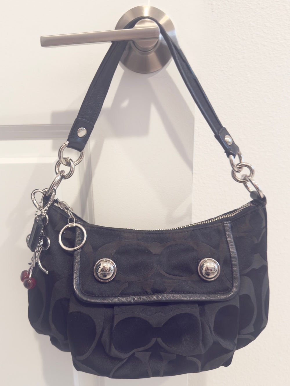 🖤 Coach Poppy Signature C Monogram Small Black Shoulder Bag - EUC!
